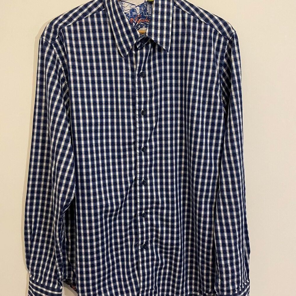 Robert Graham Navy and white checkered button-up shirt #preppy